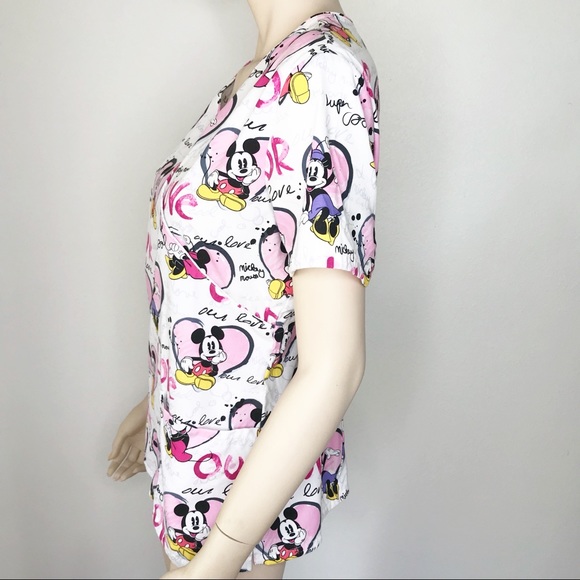 DISNEY Love Mickey Minnie Nurse Heart Scrub Top XS - Picture 6 of 7
